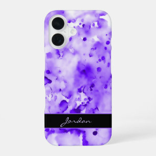 Artsy Paarse Waterverf Spetters met Naam iPhone 16 Hoesje