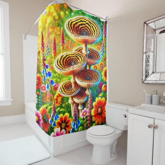 Artsy paddenstoelen douchegordijn (In situ)