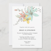 Artsy pastel bloemblaadjes Blauwgroen koraal bruil Kaart (Voorkant)