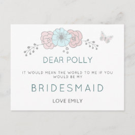 Artsy Pastel Bloemen Vlinder Bruidsmeisje Aanvraag Briefkaart