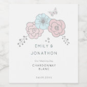 Artsy Pastel Bloemen Vlinder Namen Bruiloft Wijn Etiket (Enkel label)