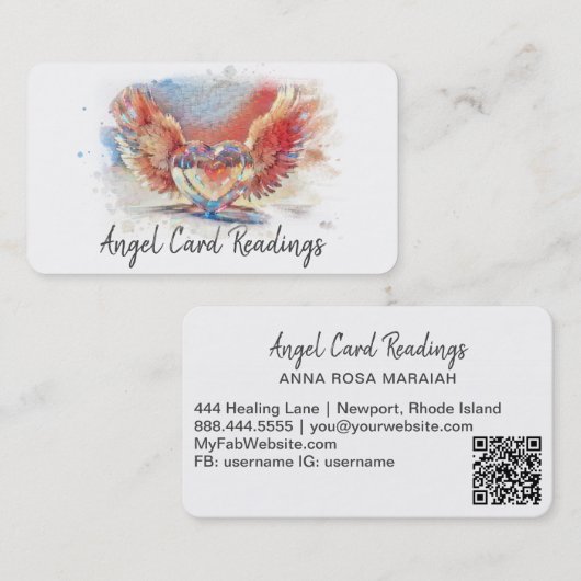 *~* Artsy Pastel Hart Engel Vleugels AP78 QR Visitekaartje (Voorkant / Achterkant)