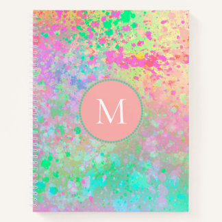 Artsy Pastel Paint Spletters Roze Blauwgroen Monog Notitieboek