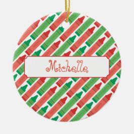 Artsy Persoonlijke Rode en Groene Crayons Keramisch Ornament