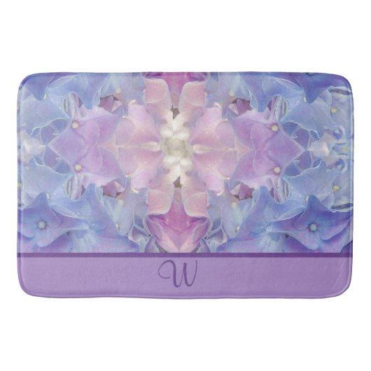 Artsy Pink Blue Floral Hydrangea Monogram Bath Mat (Voorkant)