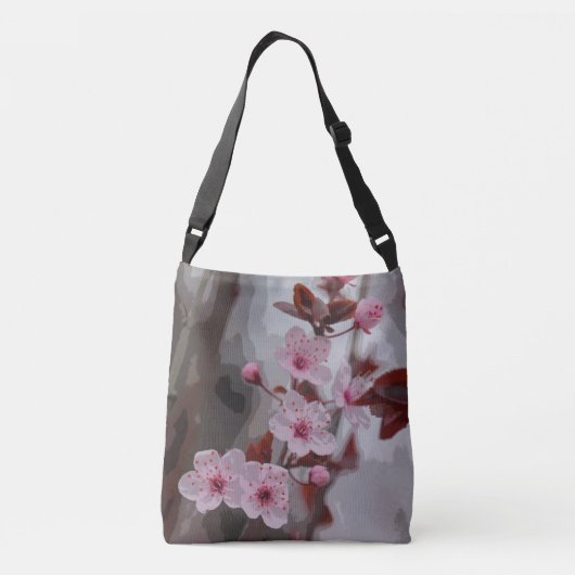 Artsy Pink Cherry Blosbezon Grey Crossbody Tas (Achterkant)