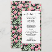Artsy Pink Green Black Tulips Floral Waterverf Menu (Voorkant / Achterkant)