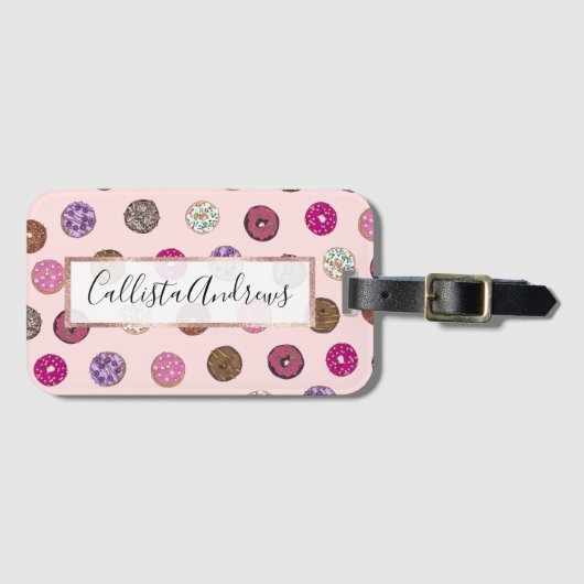 Artsy Pink Sprinkle Donuts Waterverf Patroon Bagagelabel (Voorkant (horizontaal))