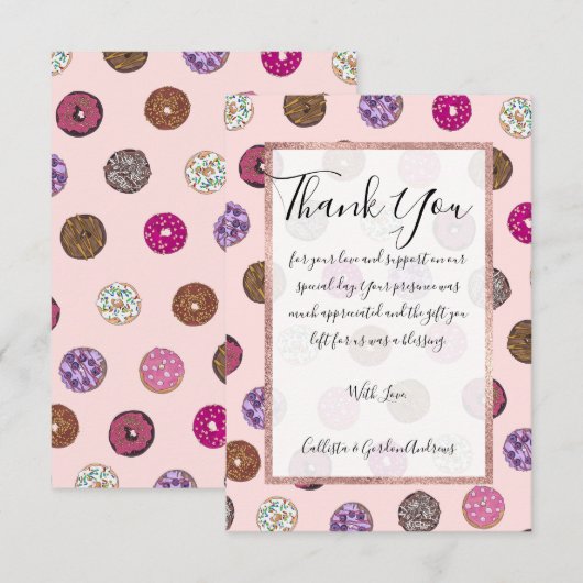 Artsy Pink Sprinkle Donuts Waterverf Patroon Bedankkaart (Voorkant / Achterkant)