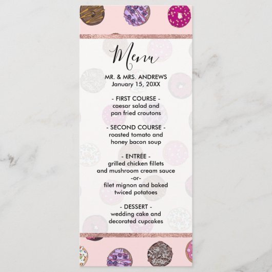 Artsy Pink Sprinkle Donuts Waterverf Patroon Menu (Voorkant)