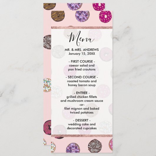 Artsy Pink Sprinkle Donuts Waterverf Patroon Menu (Voorkant / Achterkant)