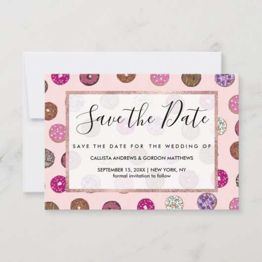 Artsy Pink Sprinkle Donuts Waterverf Patroon Save The Date (Voorkant)