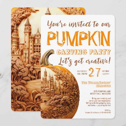 Artsy Pumpkin Carving Autumn Party Kaart (Voorkant / Achterkant)