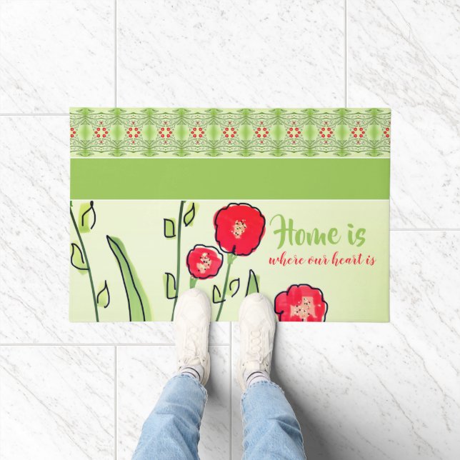 Artsy Red Floral Deurmat (Binnen)