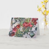 Artsy Red Flowers op Fence Clematis Note Card Kaart (Gele Bloem)