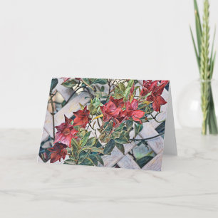 Artsy Red Flowers op Fence Clematis Note Card Kaart