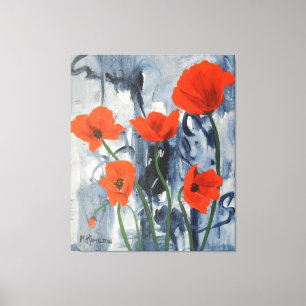 Artsy Red Poppies Modern Grijs Abstract Canvas Afdruk