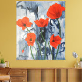 Artsy Red Poppies Modern Grijs Abstract Canvas Afdruk (Insitu (Woonkamer))