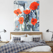Artsy Red Poppies Modern Grijs Abstract Canvas Afdruk (Insitu (Slaapkamer))
