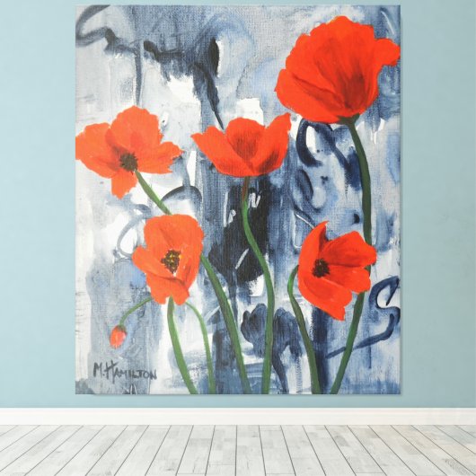 Artsy Red Poppies Modern Grijs Abstract Canvas Afdruk (Insitu (Houten vloer))