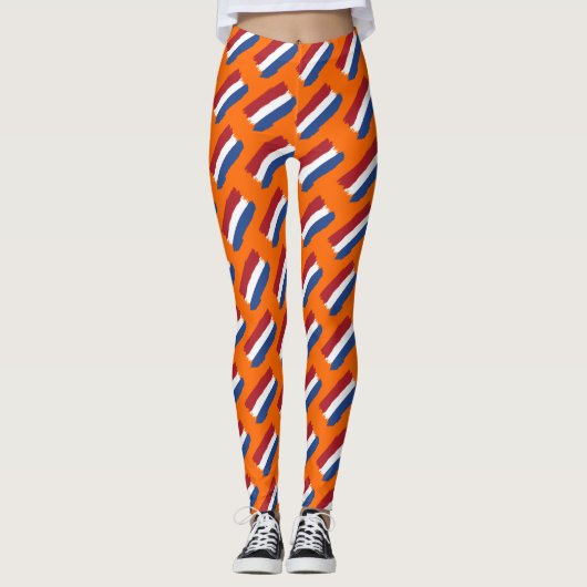 Artsy Red White Blue, Abstract Nederlands vlagpatr Leggings (Voorkant)