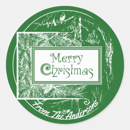 Artsy Retro Merry kerst aangepast Ronde Sticker (Voorkant)