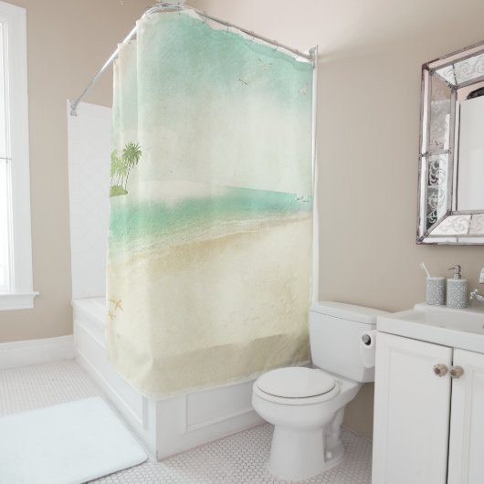 Artsy Retro Peaceful Beach Home Bathroom Douchegordijn (In situ)