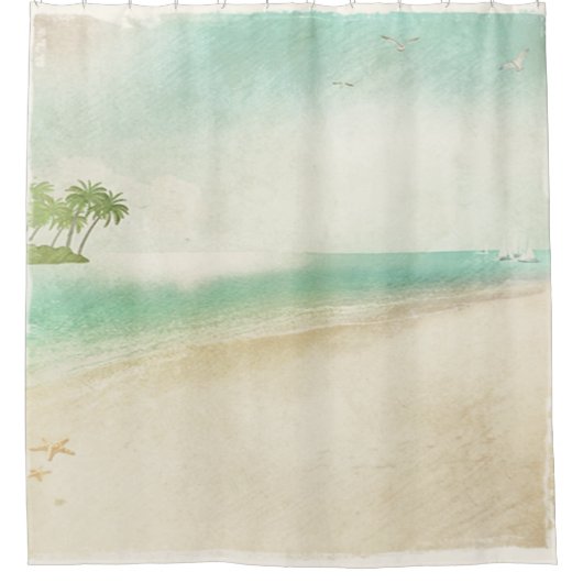 Artsy Retro  Peaceful Beach Home Bathroom Douchegordijn (Voorkant)