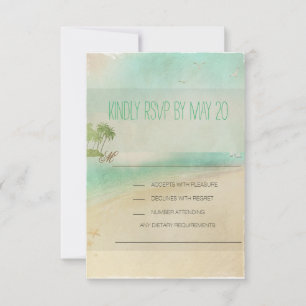 Artsy Retro Vintage Vredige Beach Bruiloft RSVP Kaartje