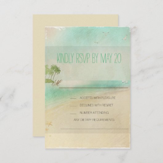 Artsy Retro  vreedzame strand bruiloft RSVP (Voorkant / Achterkant)