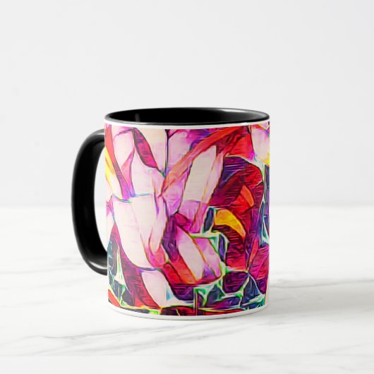 Artsy rood, Paarse en Roos bloemen Mok (Voorkant links)