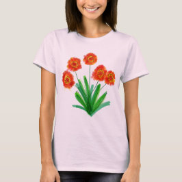 Artsy rood Sinaasappel Bloemen T-shirt