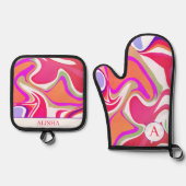 Artsy Roze Abstract Modern Custom Ovenwant & Pannenlap Set (Voorkant)