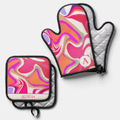 Artsy Roze Abstract Modern Custom Ovenwant & Pannenlap Set (Voorkant / Achterkant)