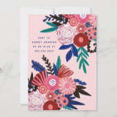 Artsy Roze Blauw Glitter Bloemen Acryl Verjaardag Kaart (Achterkant)