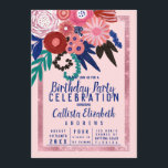 Artsy Roze Blauw Glitter Bloemen Acryl Verjaardag Kaart<br><div class="desc">Deze verjaardagsfeestuitnodiging heeft een mooi en kunstzinnig eenvoudig bloementhema met gedurfde kleuren voor de zomer. Het toont met de hand geschilderde acrylbloemen en bladeren op de top van een blozend roze achtergrond. Een faux gedrukte glitter paillant border lijsten in complementaire blauw typografie. Het kleurenschema omvat blozend roze, koraalroze, marineblauw, zwart,...</div>