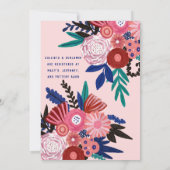 Artsy Roze Blauw Rood Glitter Bloemen Acryl Huweli Kaart (Achterkant)