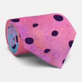 Artsy Roze Blauwgroen Blauwe Waterverf Polka Dots Stropdas (Opgerold)