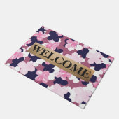 Artsy Roze Navy Blauwe Waterverf Bloemmonogram Deurmat (Schuin)