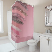 Artsy Roze Paarse Glitter Painted Brushstrokes Douchegordijn (In situ)