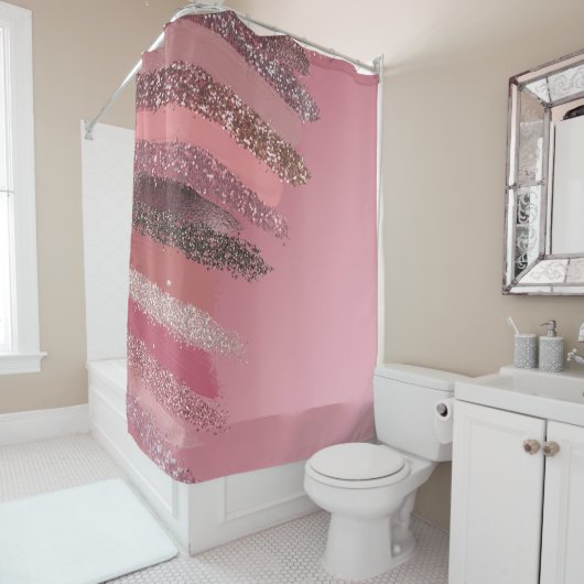 Artsy Roze Paarse Glitter Painted Brushstrokes Douchegordijn (In situ)