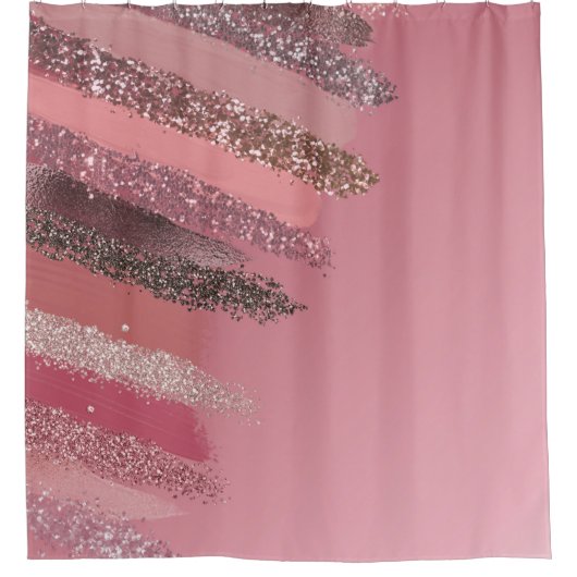 Artsy Roze Paarse Glitter Painted Brushstrokes Douchegordijn (Voorkant)