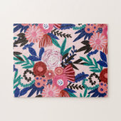 Artsy roze rood blauw Acrylgeverfde bloemen blader Legpuzzel (Horizontaal)