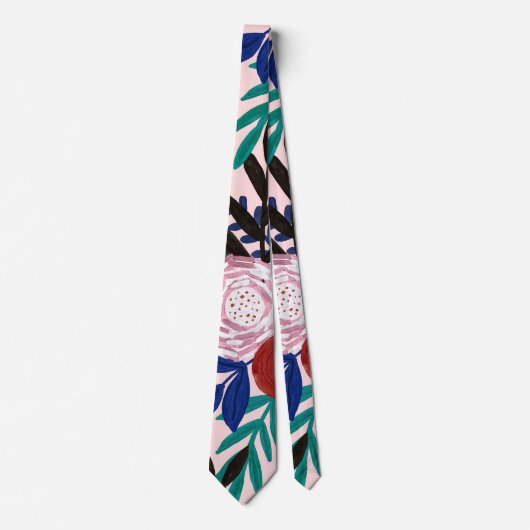 Artsy roze rood blauw Acrylgeverfde bloemen blader Stropdas (Voorkant)