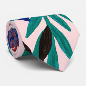 Artsy roze rood blauw Acrylgeverfde bloemen blader Stropdas (Opgerold)