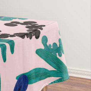 Artsy roze rood blauw Acrylgeverfde bloemen blader Tafelkleed