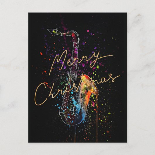 Artsy Saxophone, prettige kerst, Briefkaart (Voorkant)