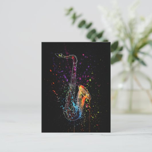 Artsy Saxophone Splatter en Splash Briefkaart (Staand voorkant)