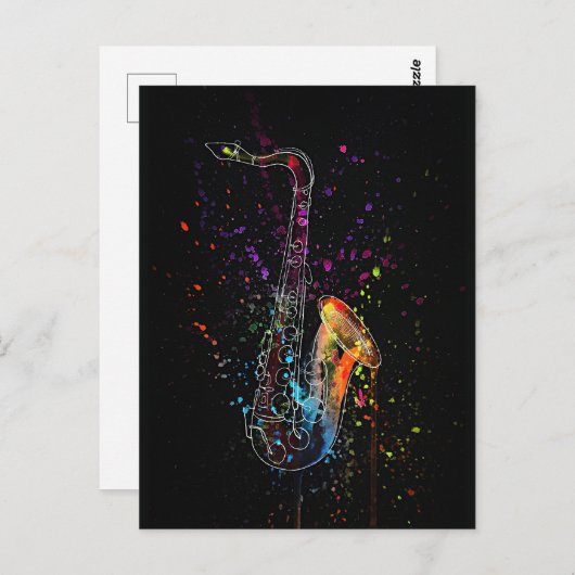 Artsy Saxophone Splatter en Splash Briefkaart (Voorkant / Achterkant)