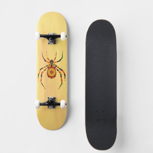 Artsy Spider op Geel Achterste Schaats Deck Persoonlijk Skateboard (Voorkant)